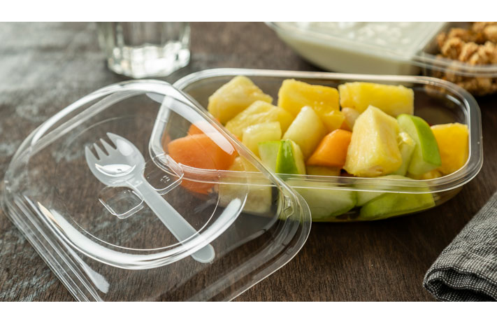 ANL Packaging on the go fruit salad tray with integrated spork